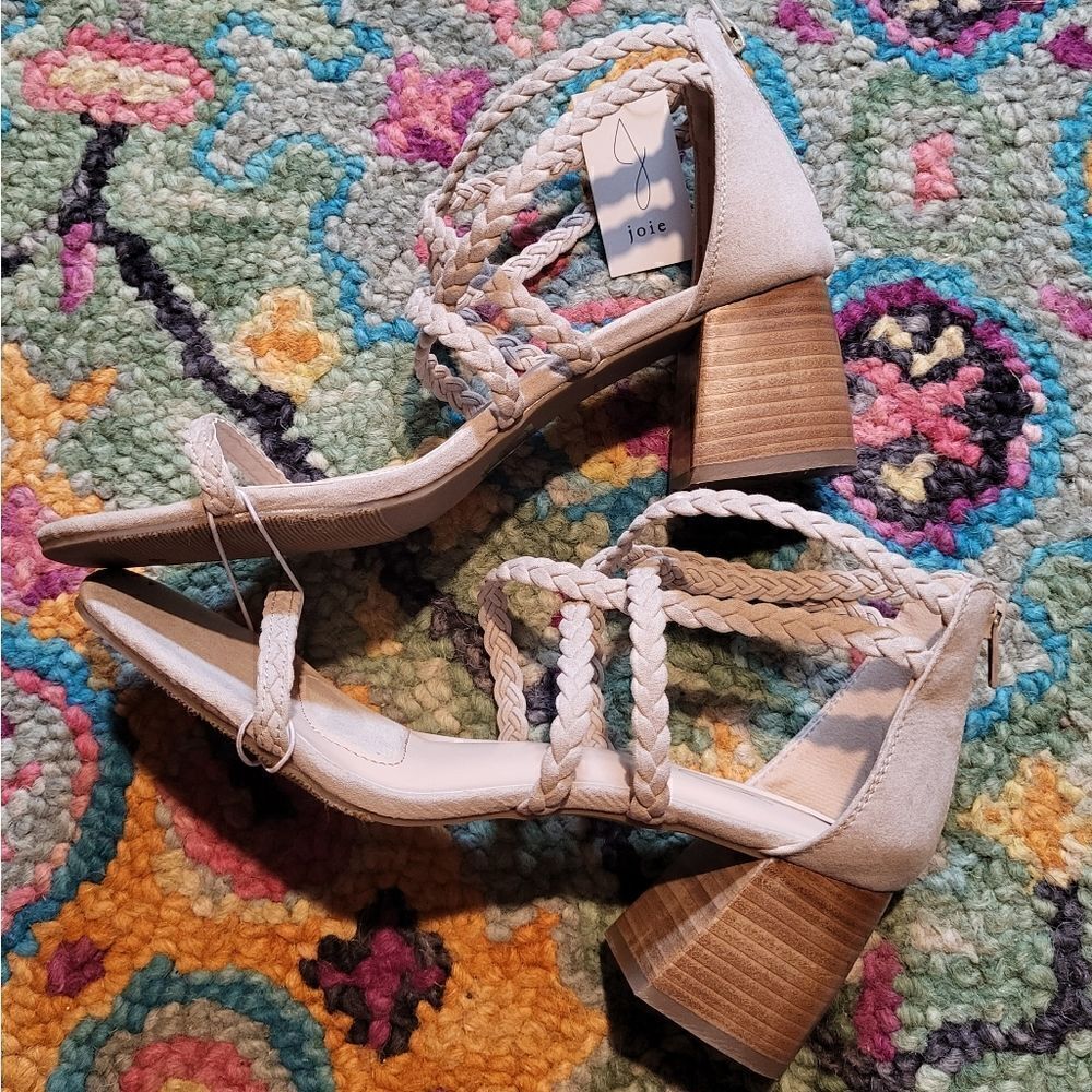 NWT Joie Felina Braided Faux Leather Block Heel Sandals Women's 7.5